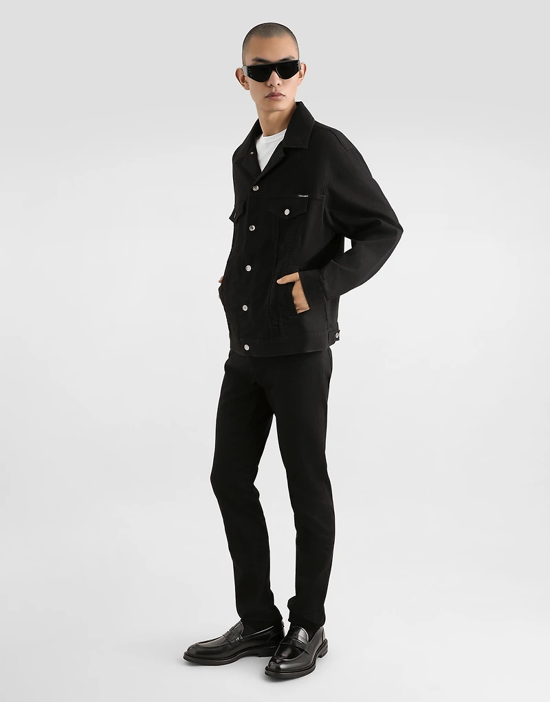 Black wash stretch denim jacket