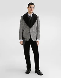 Single-breasted dotted wool jacket with fur collar