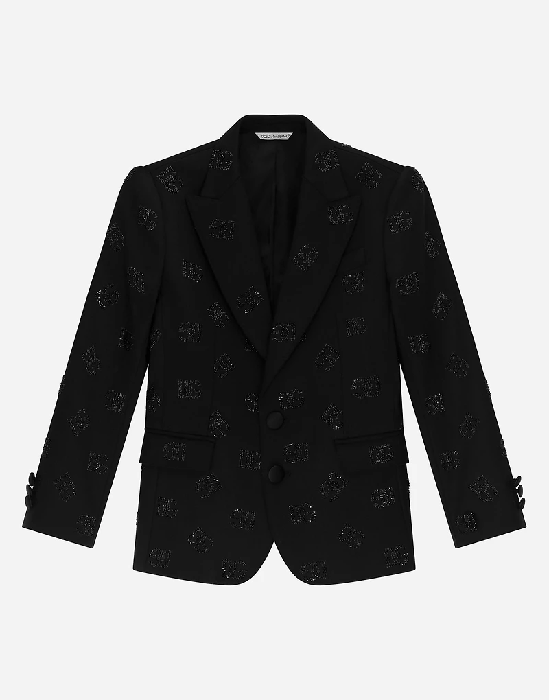 Classic wool two-button Sicilia-fit jacket with all-over fusible-rhinestone logo