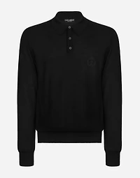 Cashmere polo-style sweater with DG logo embroidery