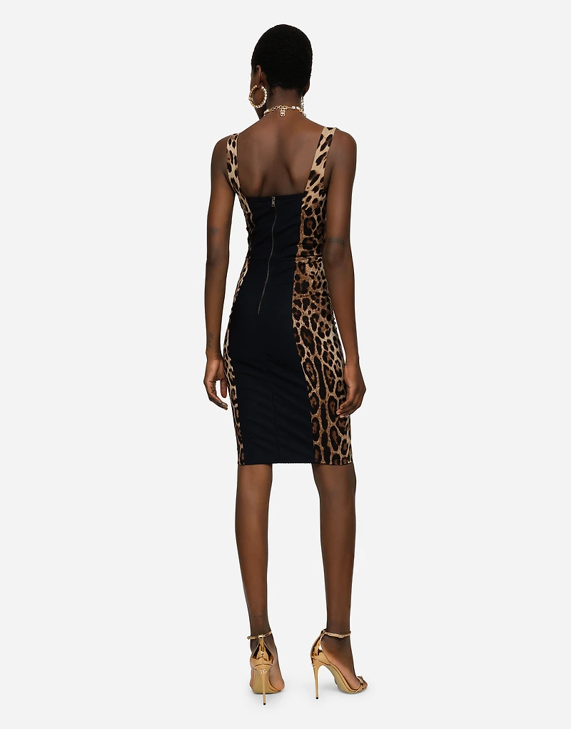 Leopard-print cady corset-style midi dress