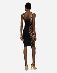 Leopard-print cady corset-style midi dress