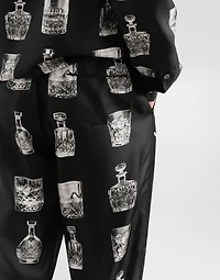 Silk pajama pants with whisky print