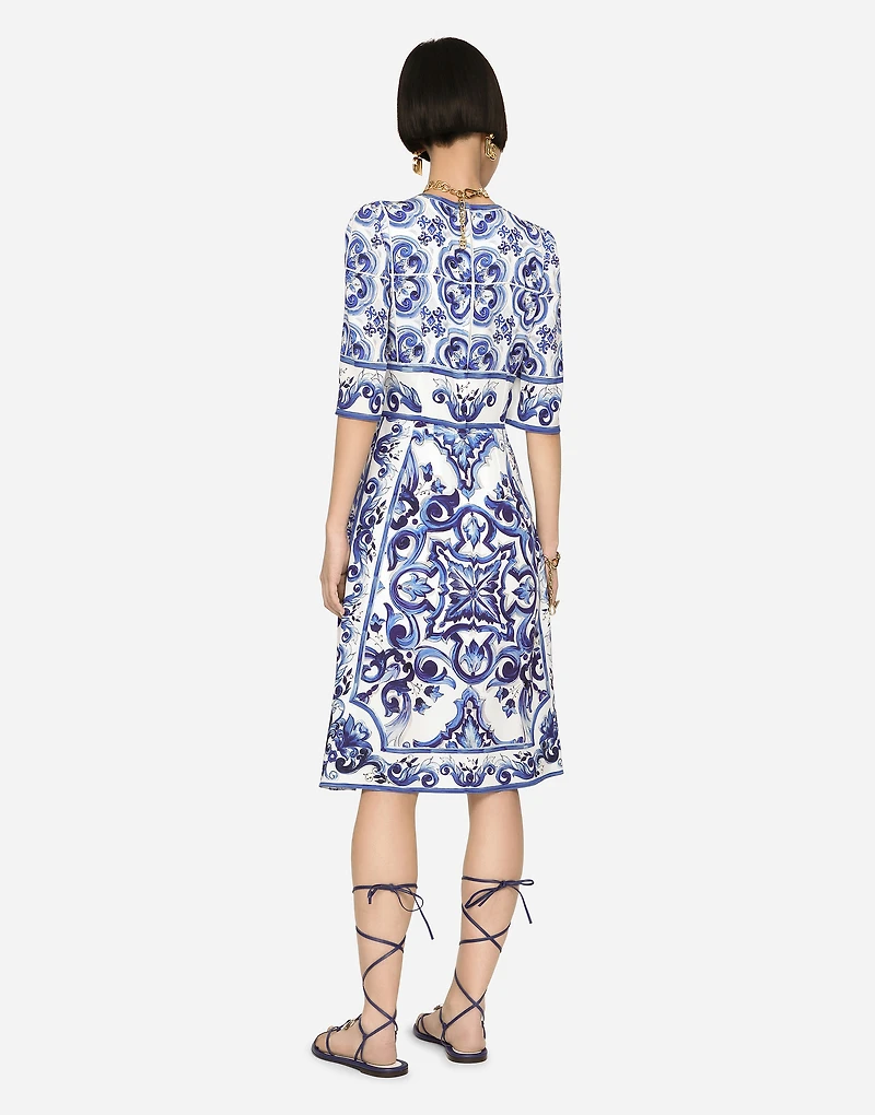 Majolica-print charmeuse midi dress