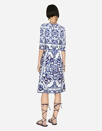 Majolica-print charmeuse midi dress