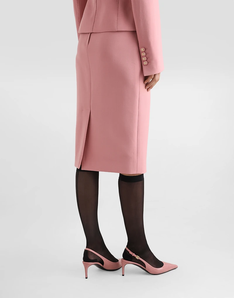Calf-length wool pencil skirt with DG logo