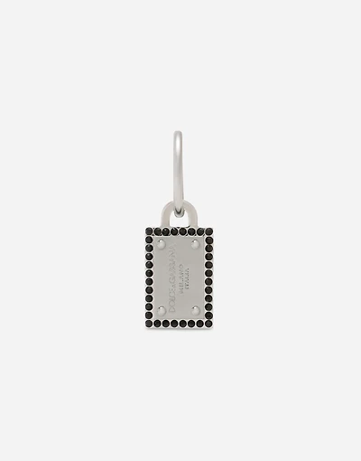 Single Creole earring with logo tag and rhinestones