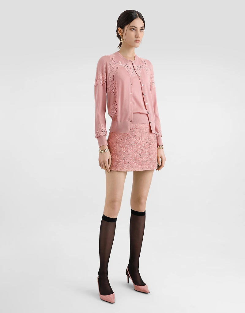 Floral matelassé jacquard miniskirt