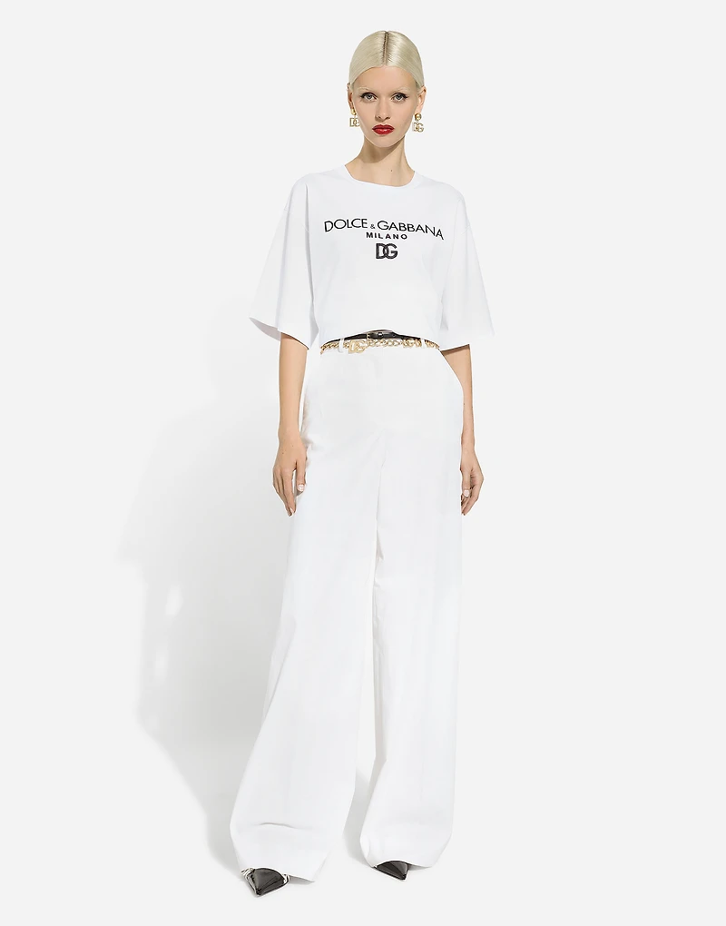 Flared cotton gabardine pants