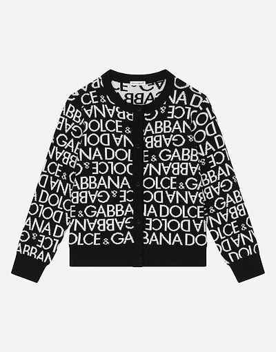 Knit cardigan with all-over jacquard logo