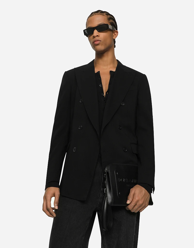 Small calfskin pouch with raised logo