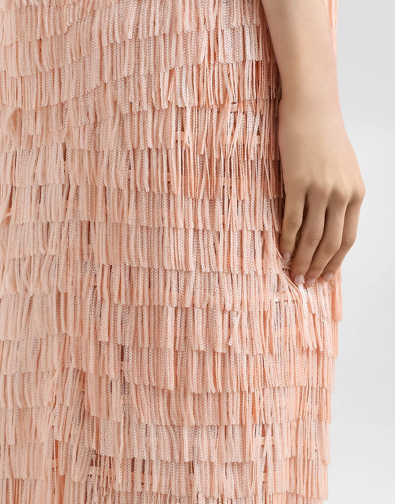 Sequined midi skirt with fringed embellishment