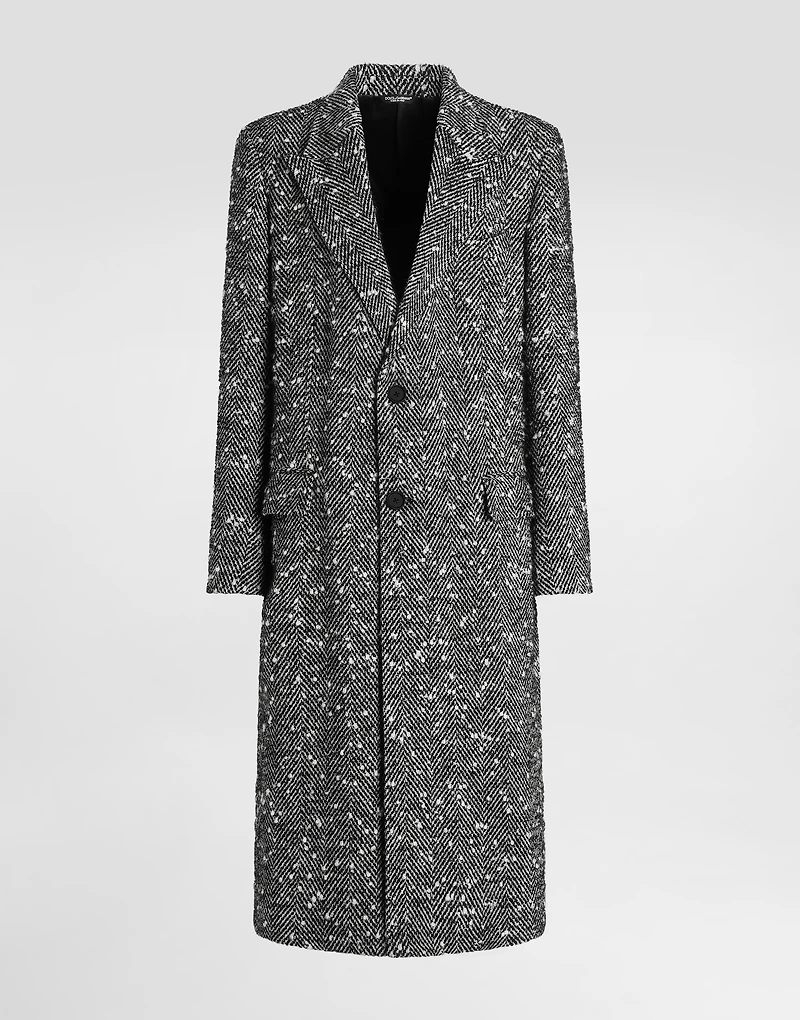 Double-breasted herringbone wool blend coat