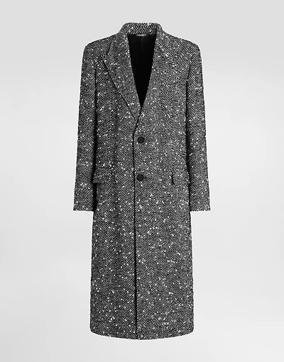 Double-breasted herringbone wool blend coat
