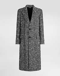 Double-breasted herringbone wool blend coat