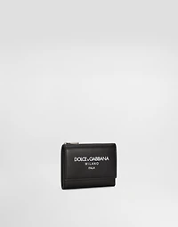 Calfskin French flap wallet with logo