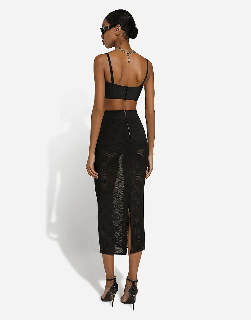 Mesh-stitch pencil skirt with jacquard DG logo