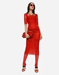 Tulle calf-length dress with draping