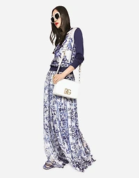Long majolica-print chiffon skirt