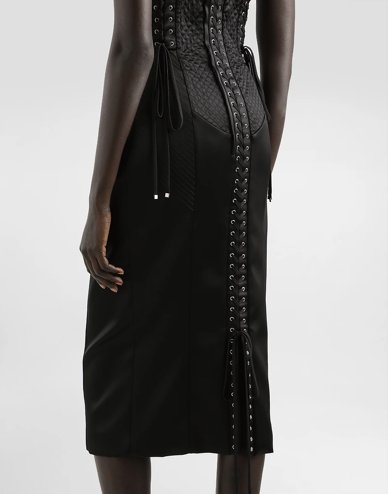 Strapless satin dress with corset details