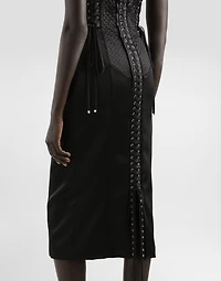 Strapless satin dress with corset details