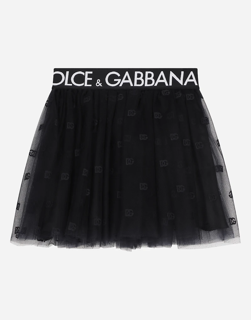 Multi-layered tulle miniskirt with branded elastic