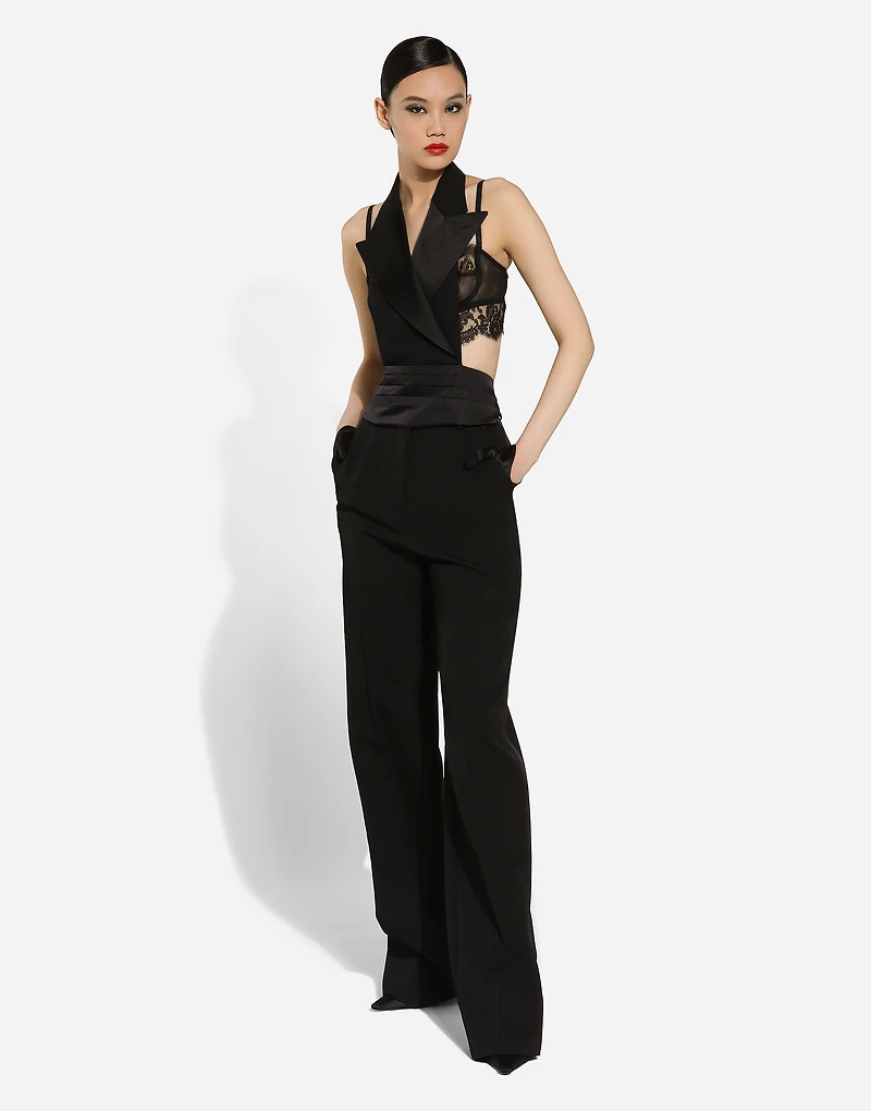 Wool gabardine tuxedo pants