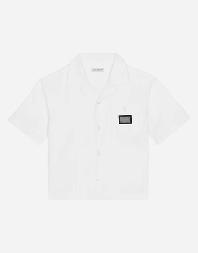 Stretch poplin shirt with logo tag