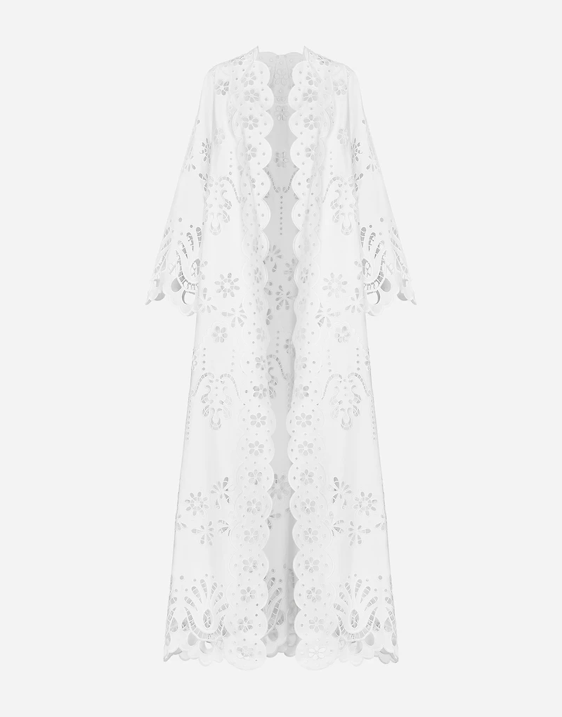 Cotton robe coat with macramé embroidery