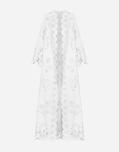 Cotton robe coat with macramé embroidery