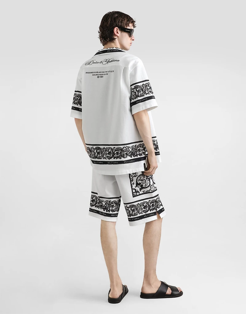 majolica-print double piqué bermuda shorts