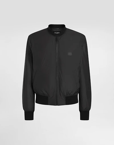 Technical fabric bomber jacket with tag
