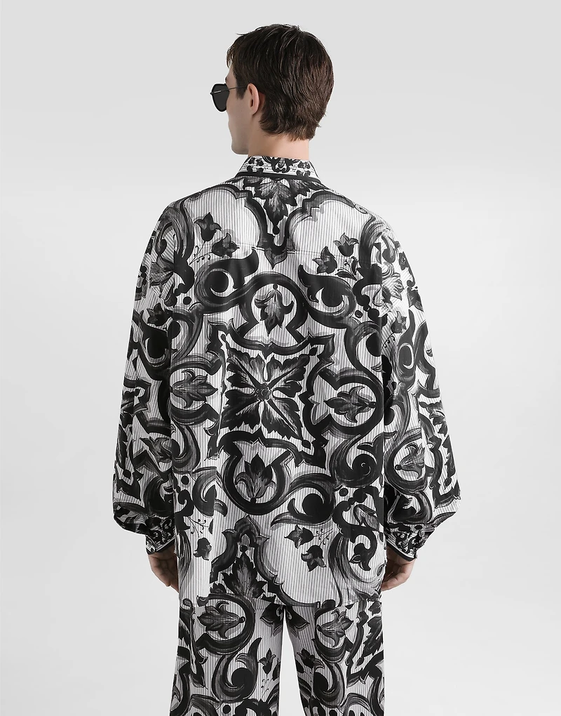 Majolica-print oversized striped popeline shirt