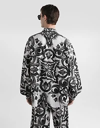 Majolica-print oversized striped popeline shirt
