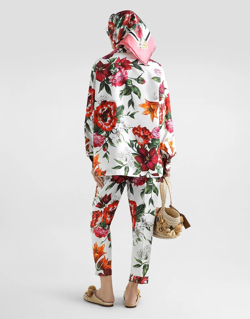 Flower-print poplin trousers
