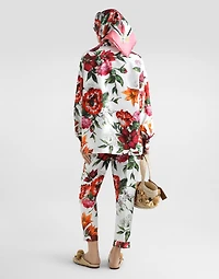 Flower-print poplin trousers