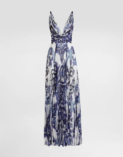 Majolica-print chiffon dress