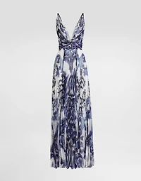 Majolica-print chiffon dress