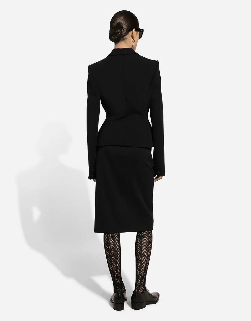 Calf-length wool gabardine skirt with slit