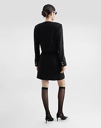 Cropped single-breasted raschel tweed jacket with bejeweled buttons