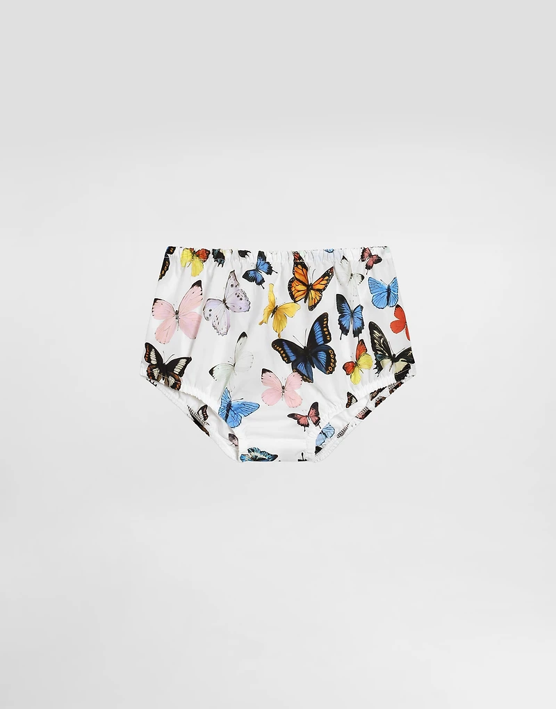 Butterfly-print poplin and jersey dress