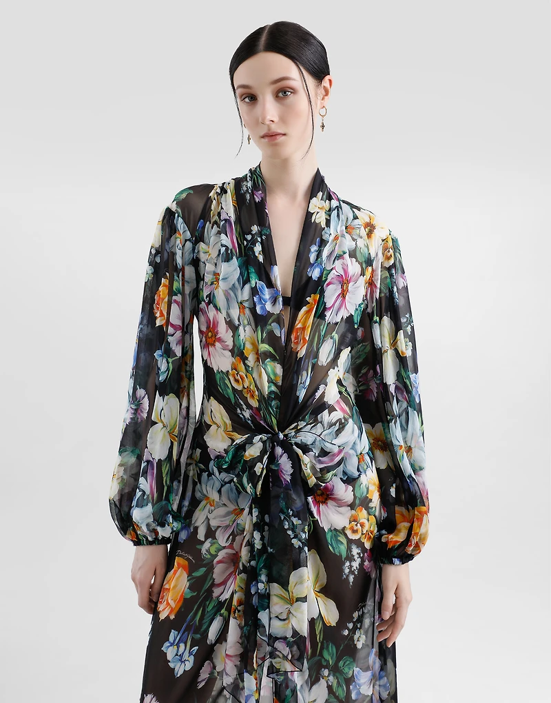 Long floral-print chiffon dress