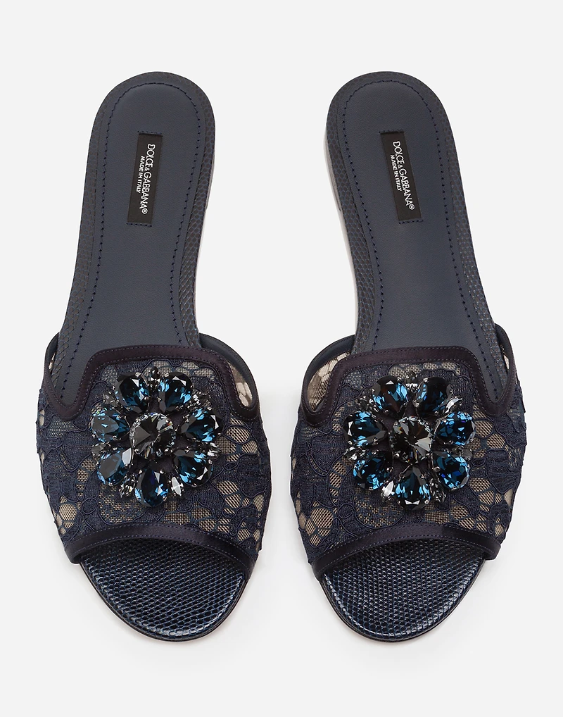 Lace slippers with crystals