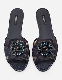 Lace slippers with crystals