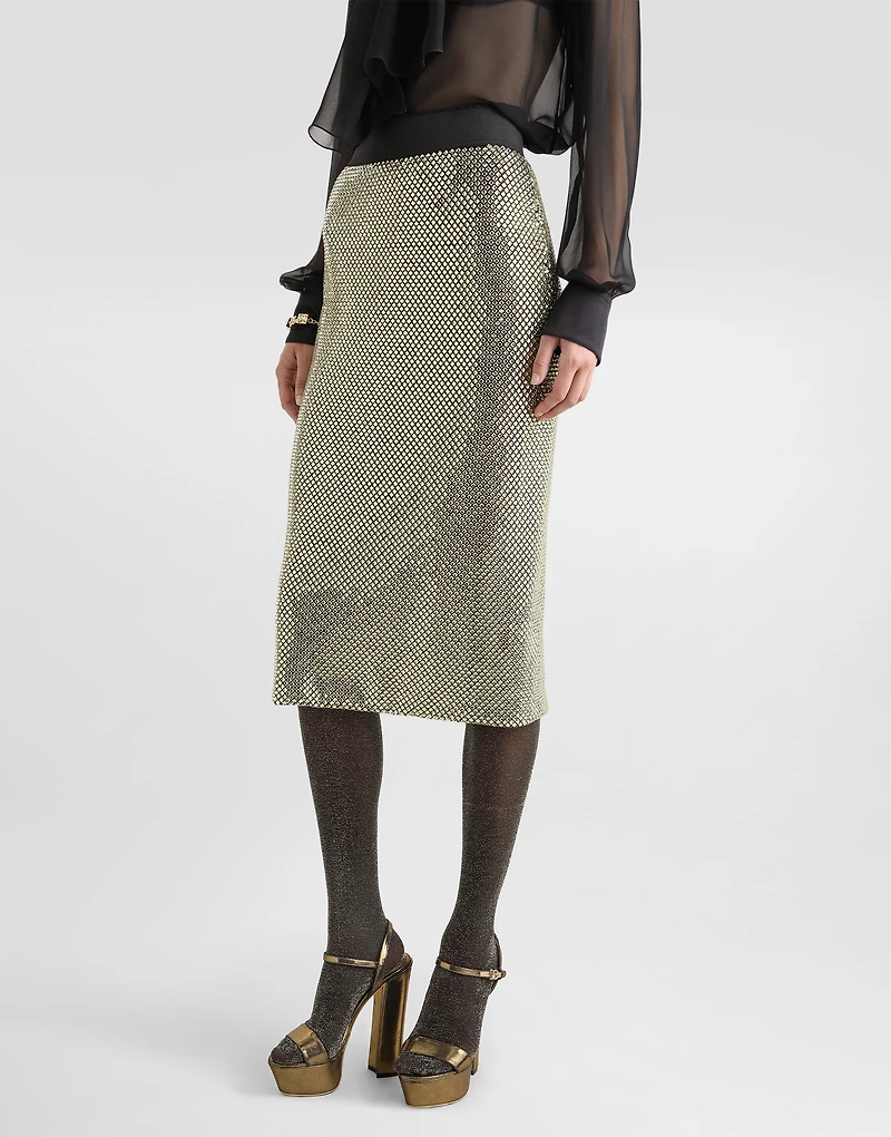 Midi pencil skirt crystal mesh