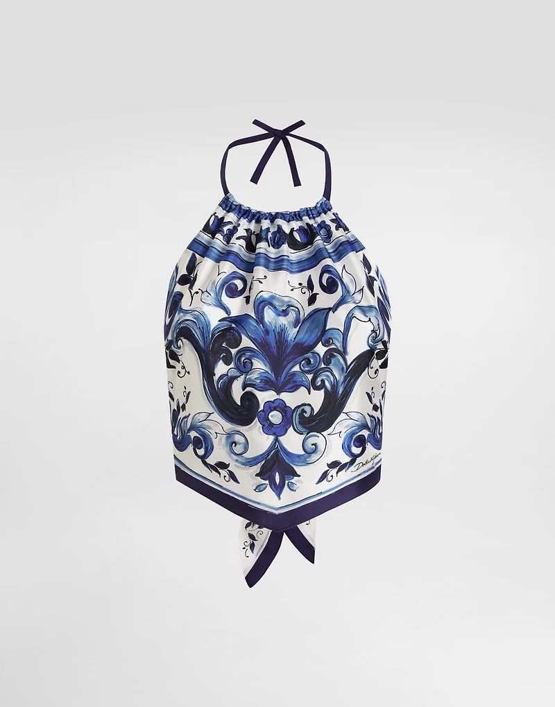 Majolica-print silk top