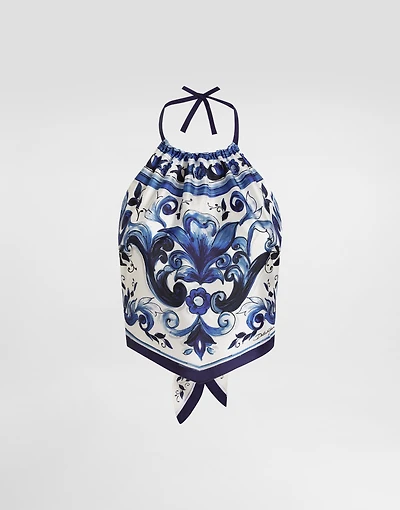 Majolica-print silk top