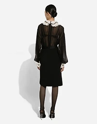Wool midi pencil skirt with satin waistband