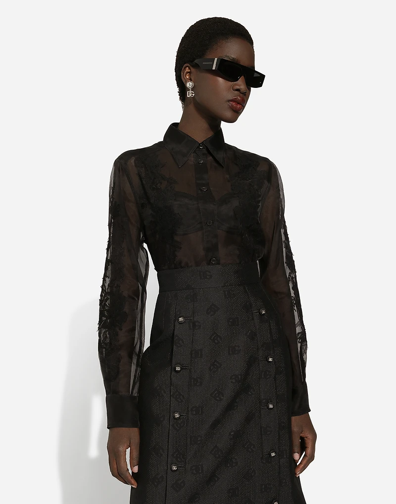 Organza shirt with lace appliqués