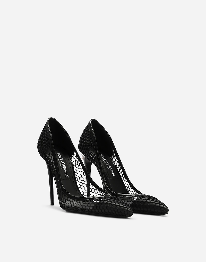 Mesh and patent leather pumps